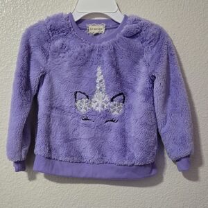 Girls Purple Unicorn Furry Sweater